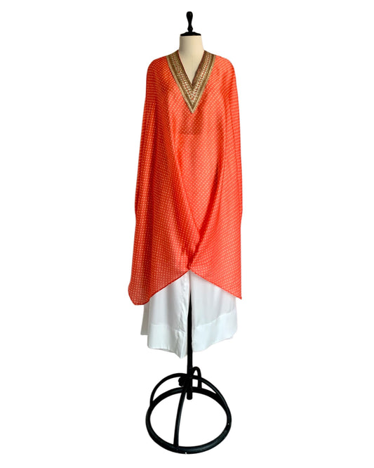 Kurta Set Bandhej - Orange / Ivory / Gold