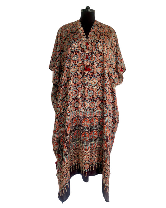 Kaftan Ajrakh - Black / Red / Indigo