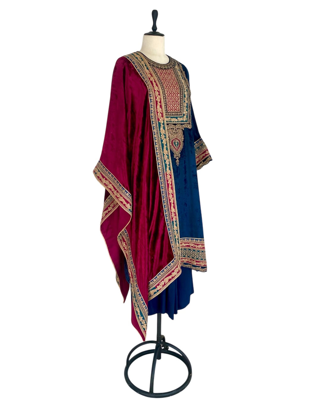 Kurta Set Velvet - Midnight Blue / Burgundy / Gold