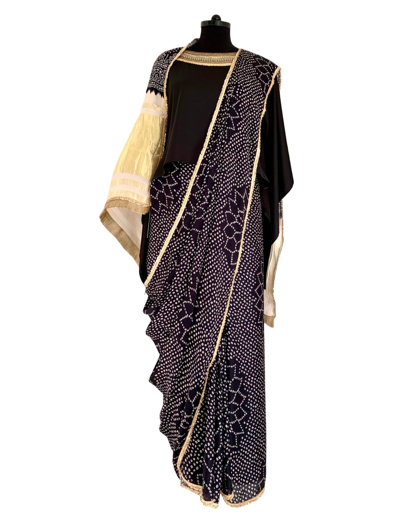 Saree Bandhej Mixology - Black / Ivory /Gold