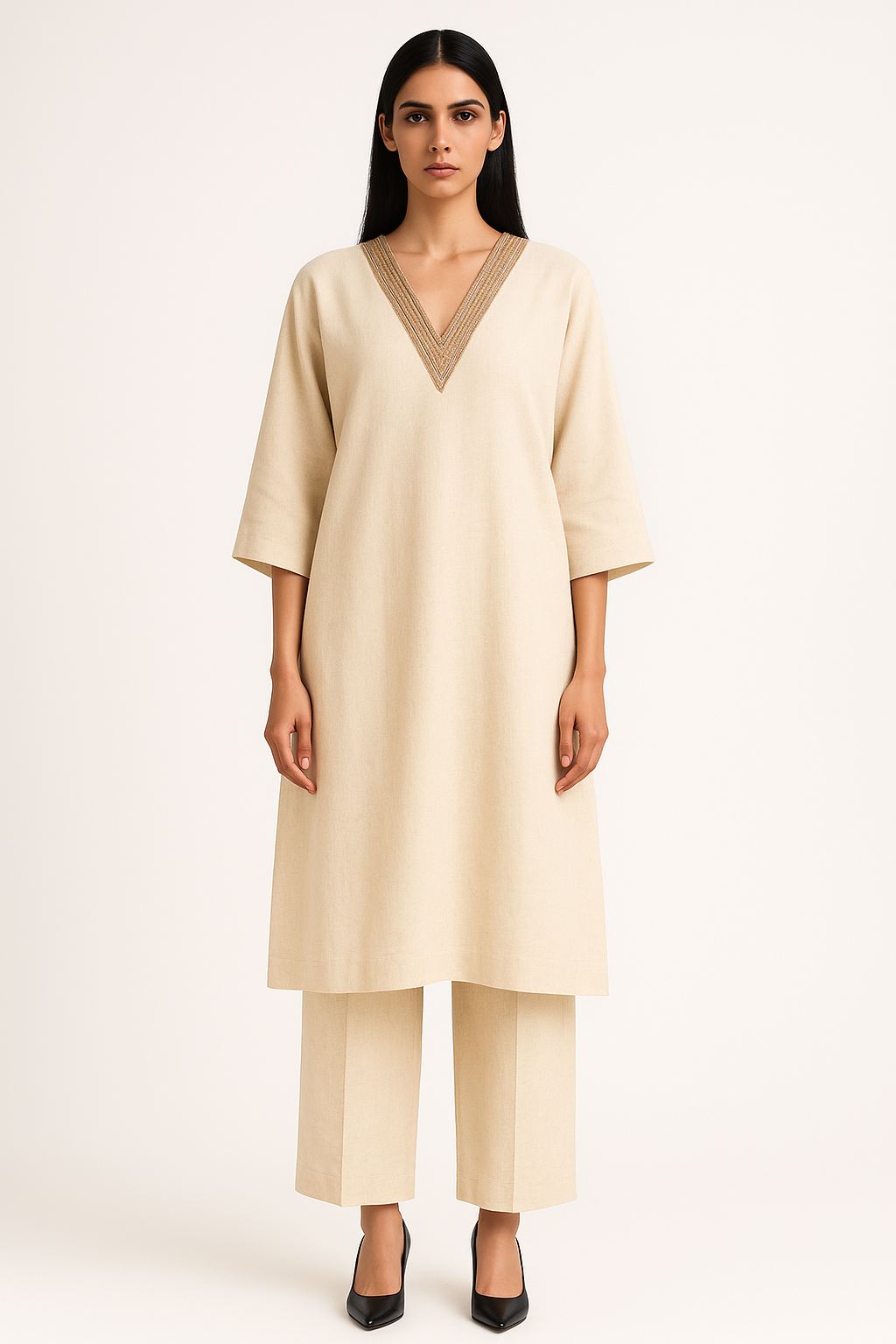 Kurta Set Khadi - Ivory / Gold
