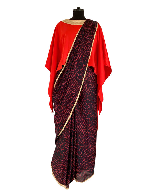 Saree Bandhej Mixology - Black / Red /Gold