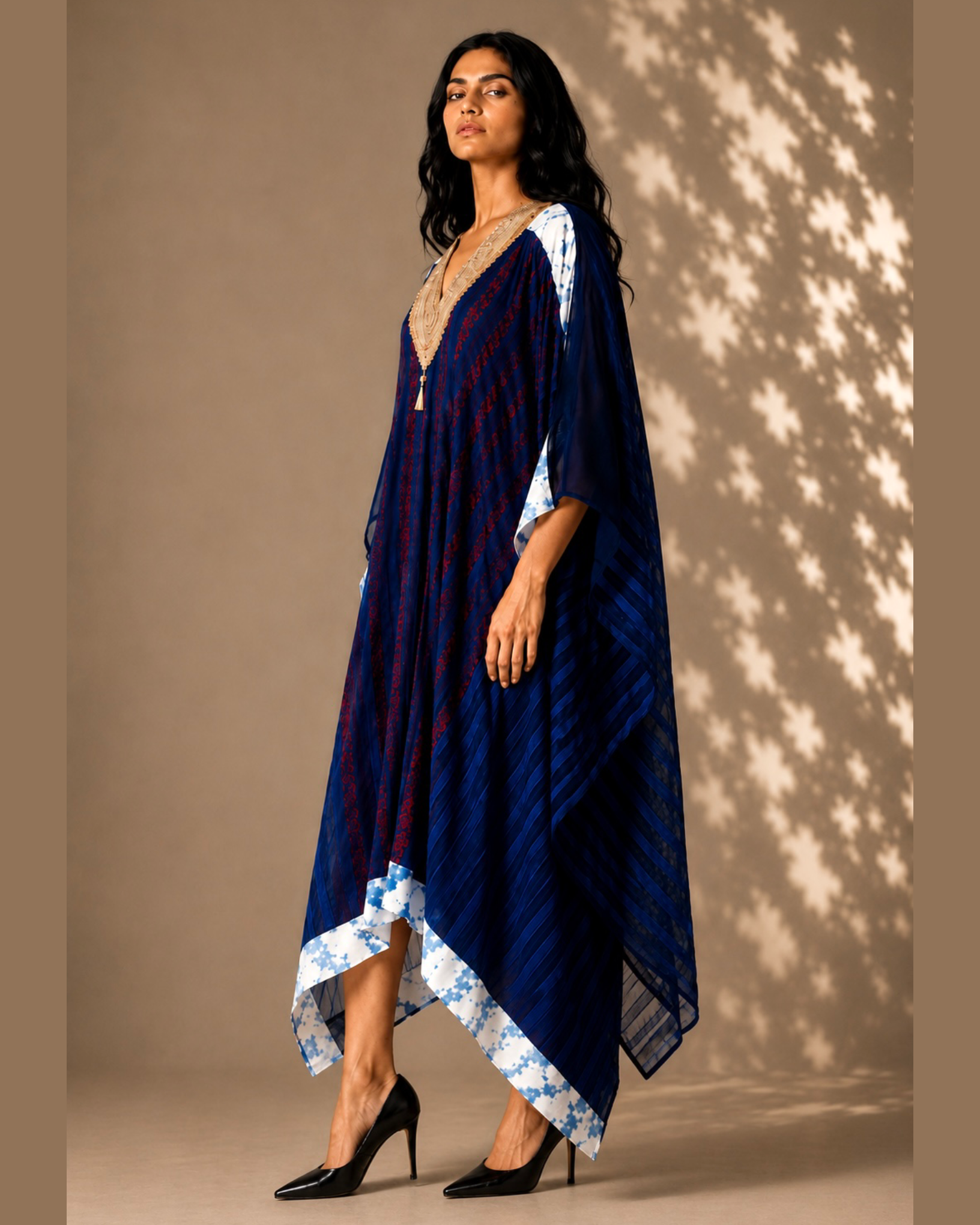 Kaftan Ajrakh - Indigo / Red/Black/White