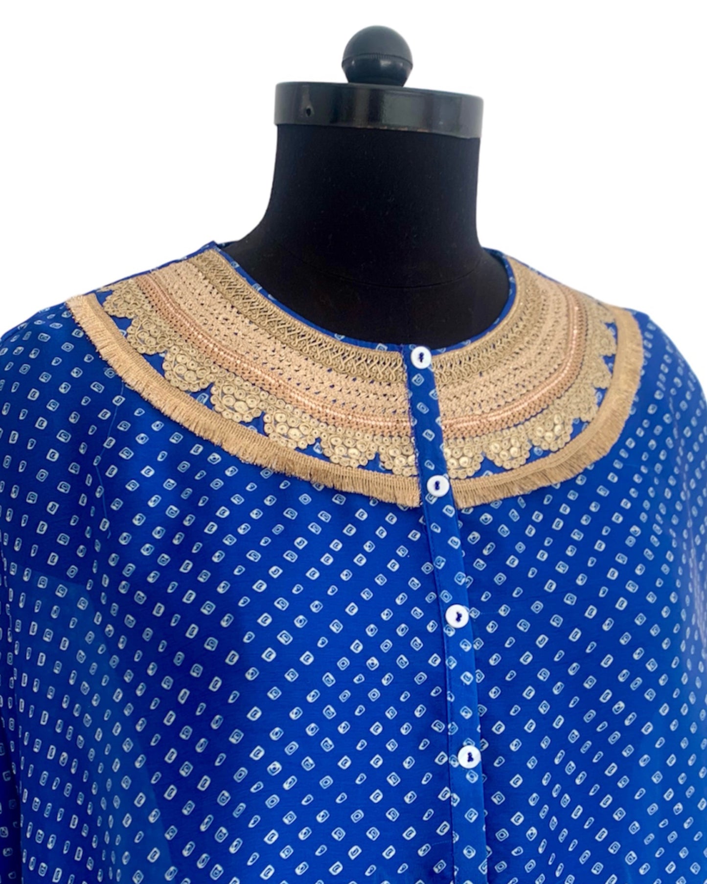 Kurta Set Bandhej - Blue / Ivory / Gold