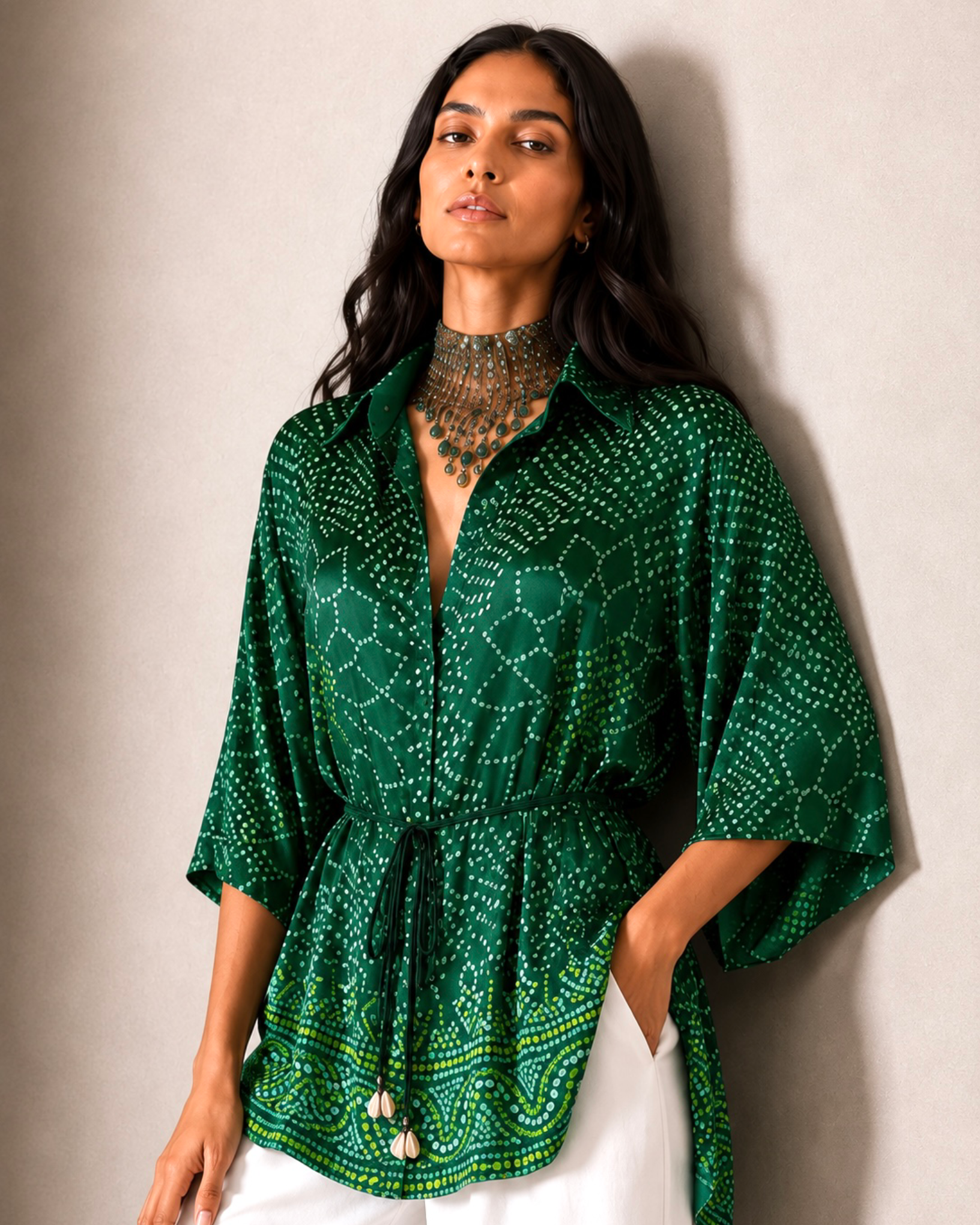 Shirt Kimono Bandhej - Dark Green