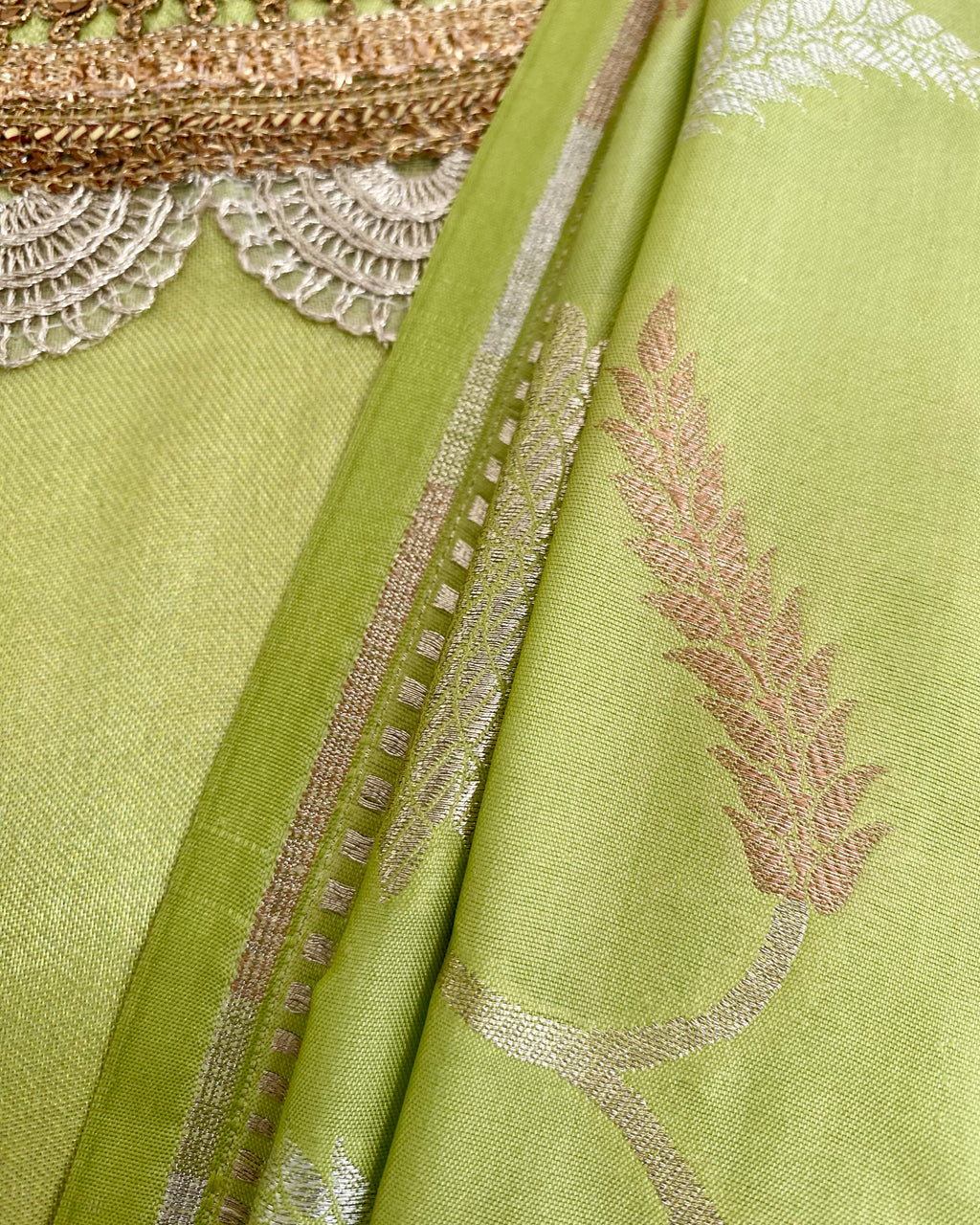 Saree Banarasi - Lime Green / Gold / Silver