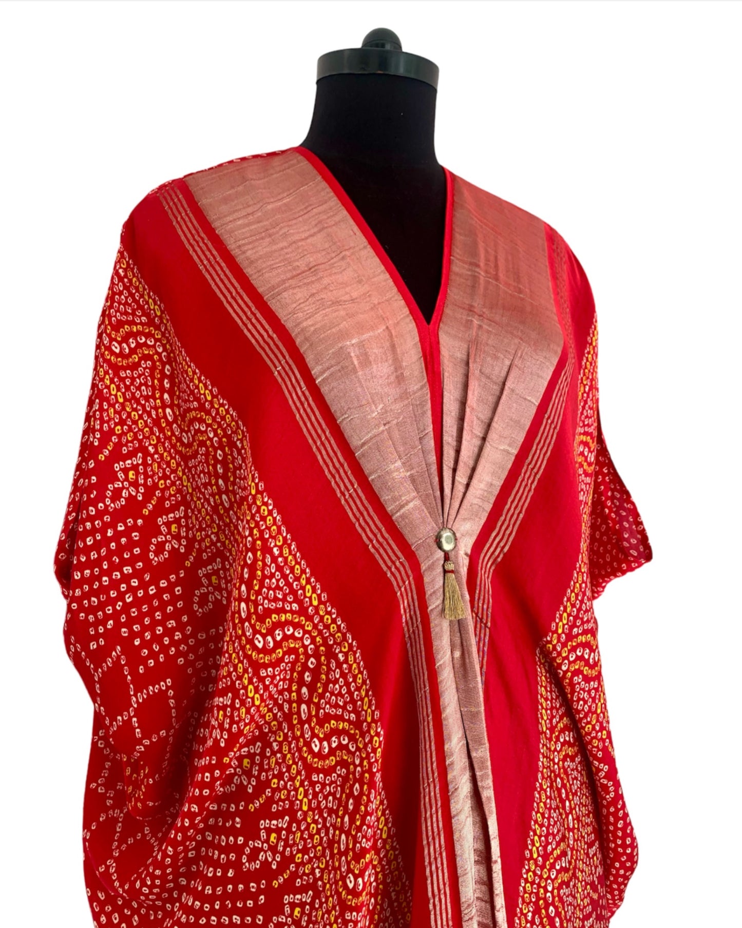 Kaftan Bandhej - Red / Gold / Silver