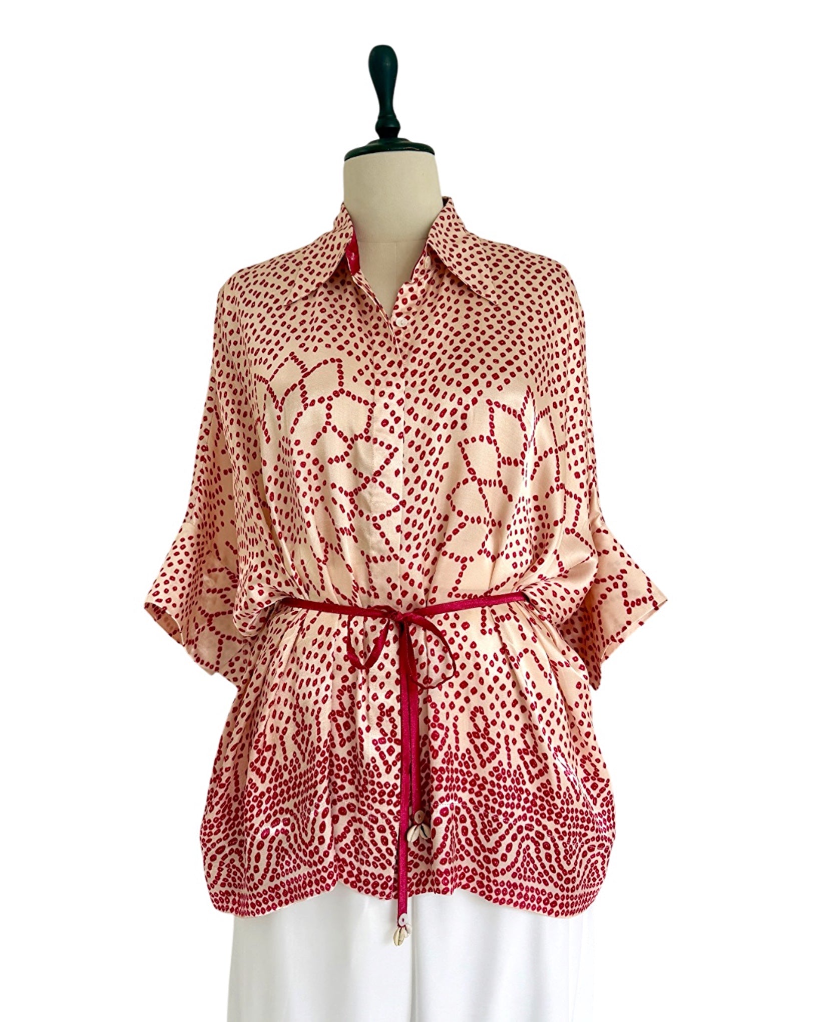 Shirt Kimono Bandhej - Ivory/Red