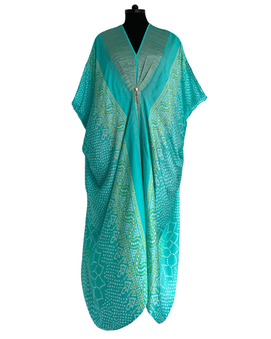 Kaftan Bandhej - Aquamarine / Gold / Silver