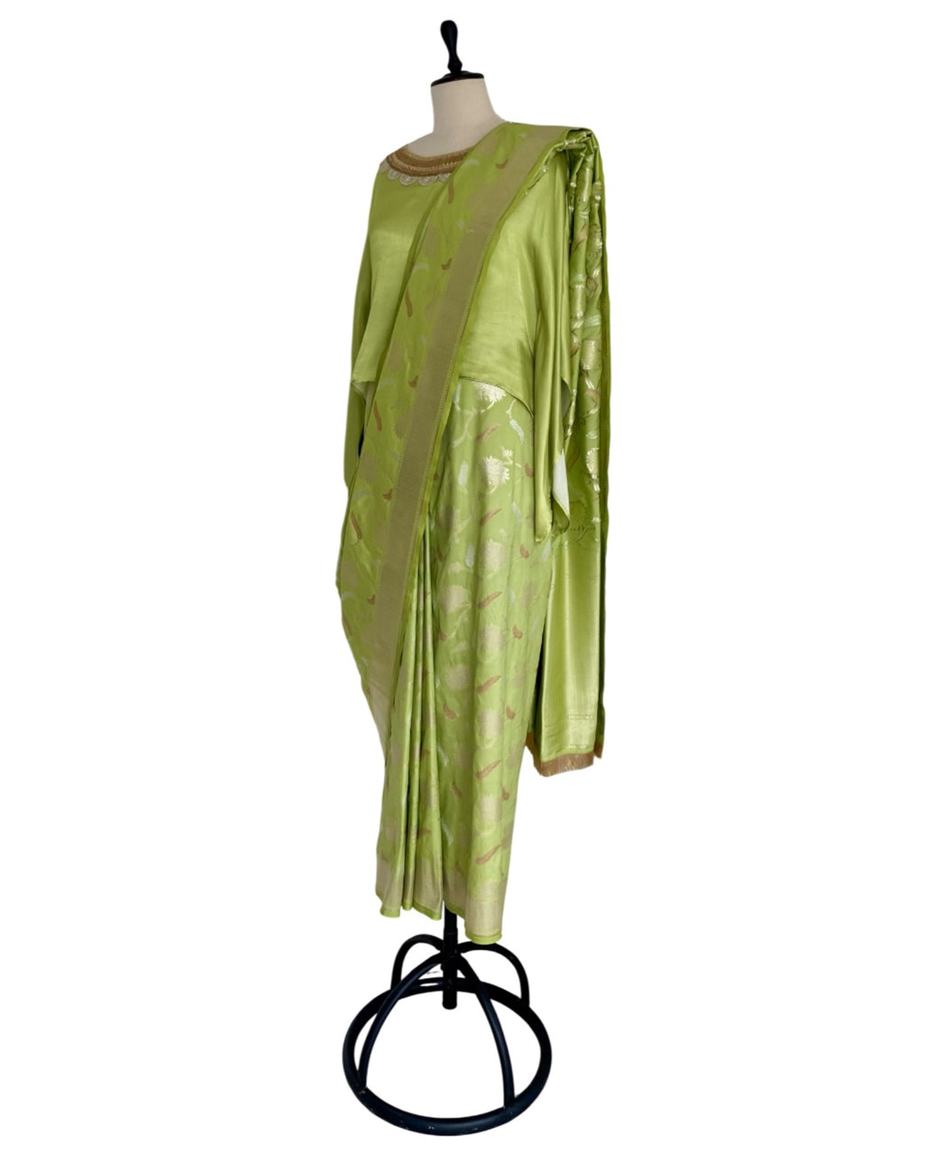 Saree Banarasi - Lime Green / Gold / Silver