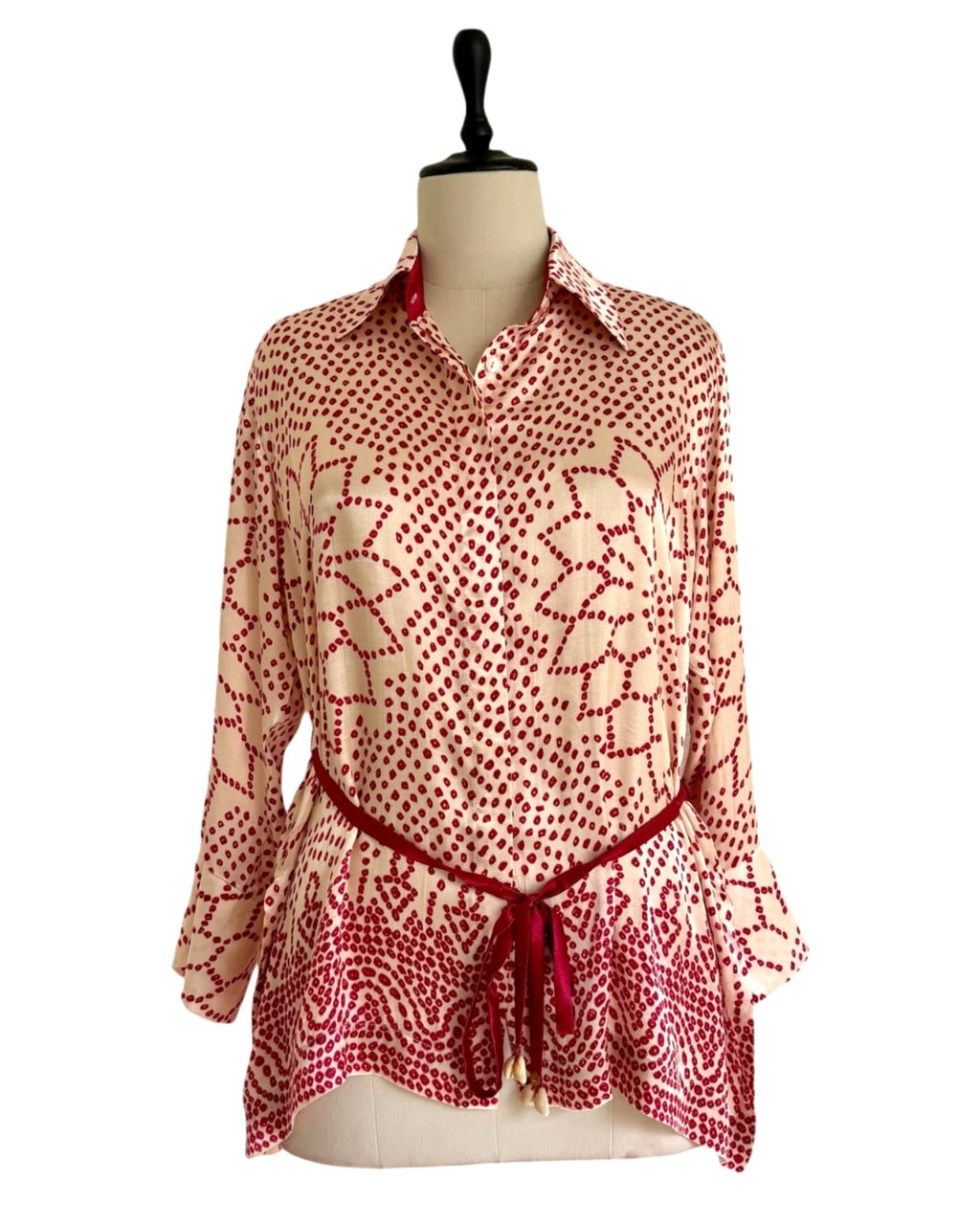 Shirt Bandhej - Ivory/Red