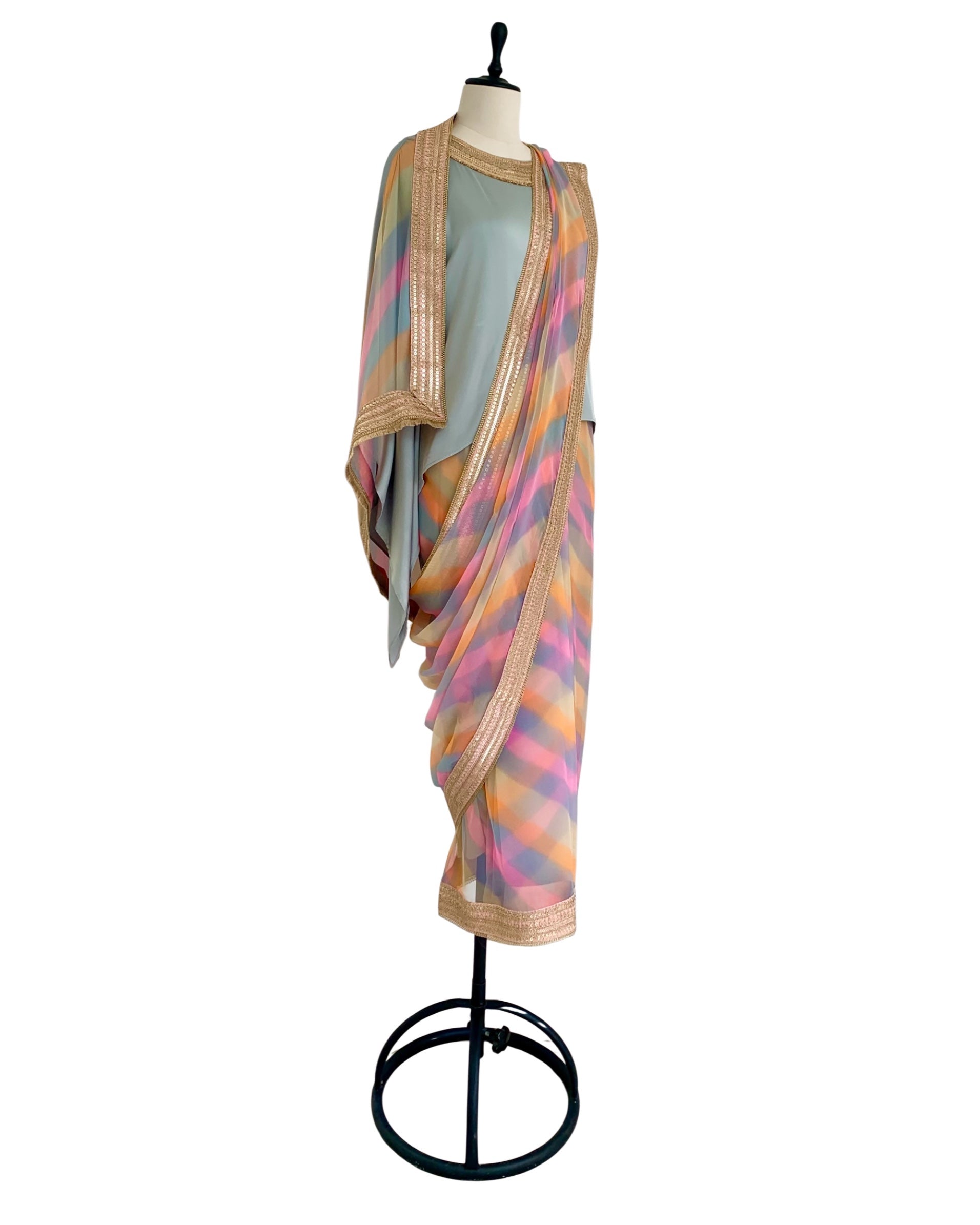 Saree Leheriya - Pink / Grey / Multi Pastels