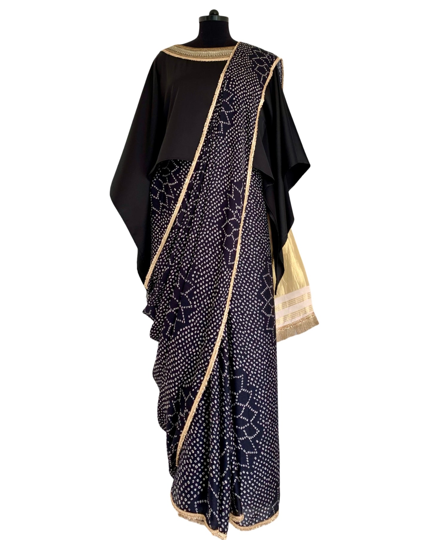 Saree Bandhej Mixology - Black / Ivory /Gold