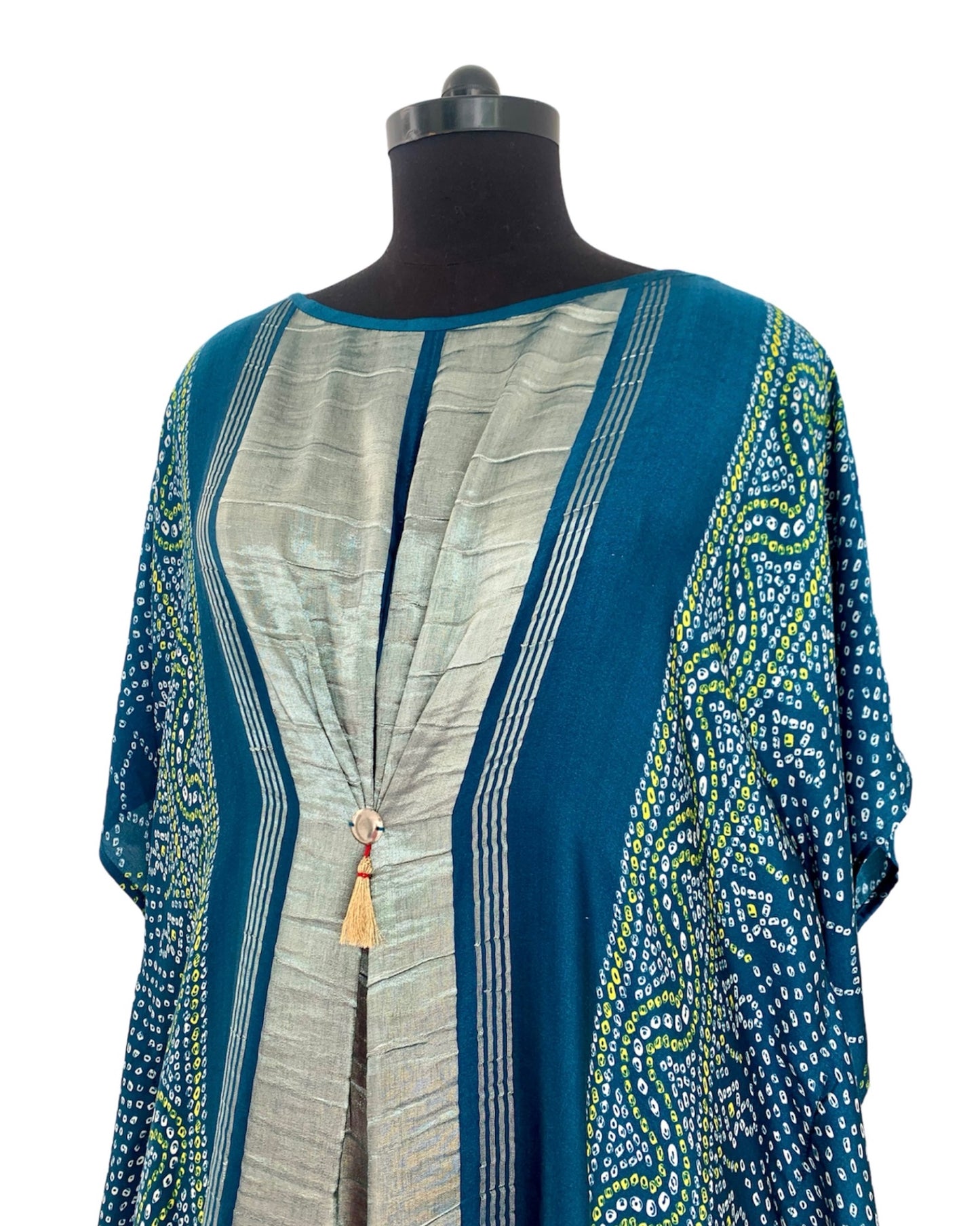 Kaftan Bandhej - Teal Blue / Gold / Silver