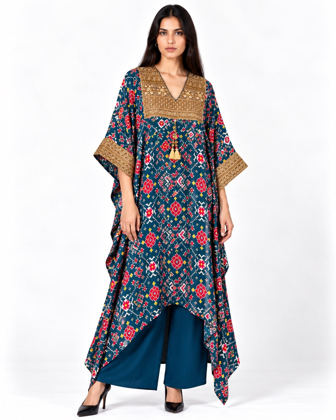 Kurta Set Patola - Teal Blue / Multicolour / Gold