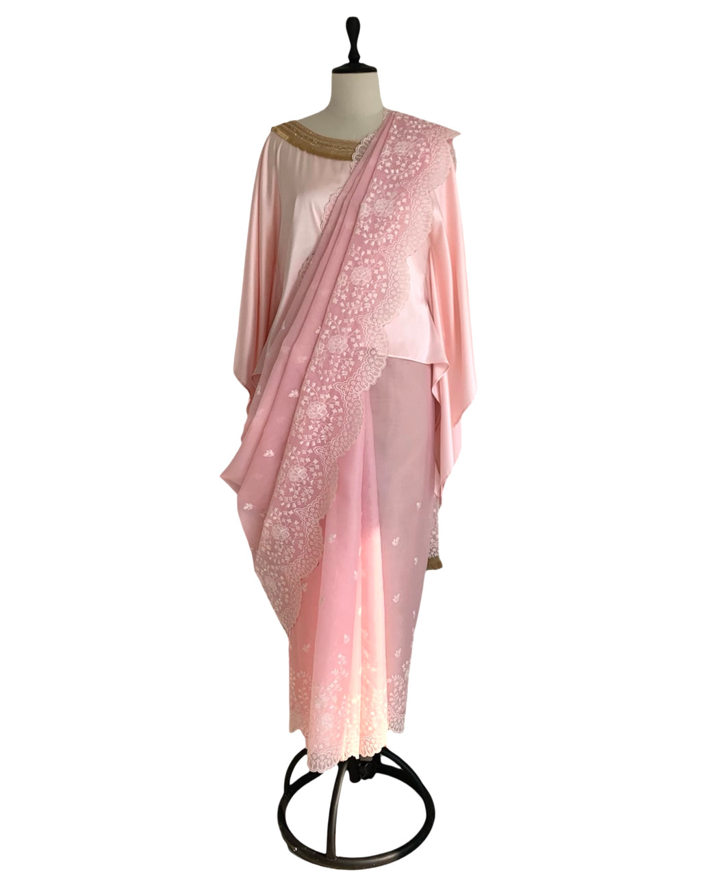 Saree Chikankari - Pink / Ivory / Gold
