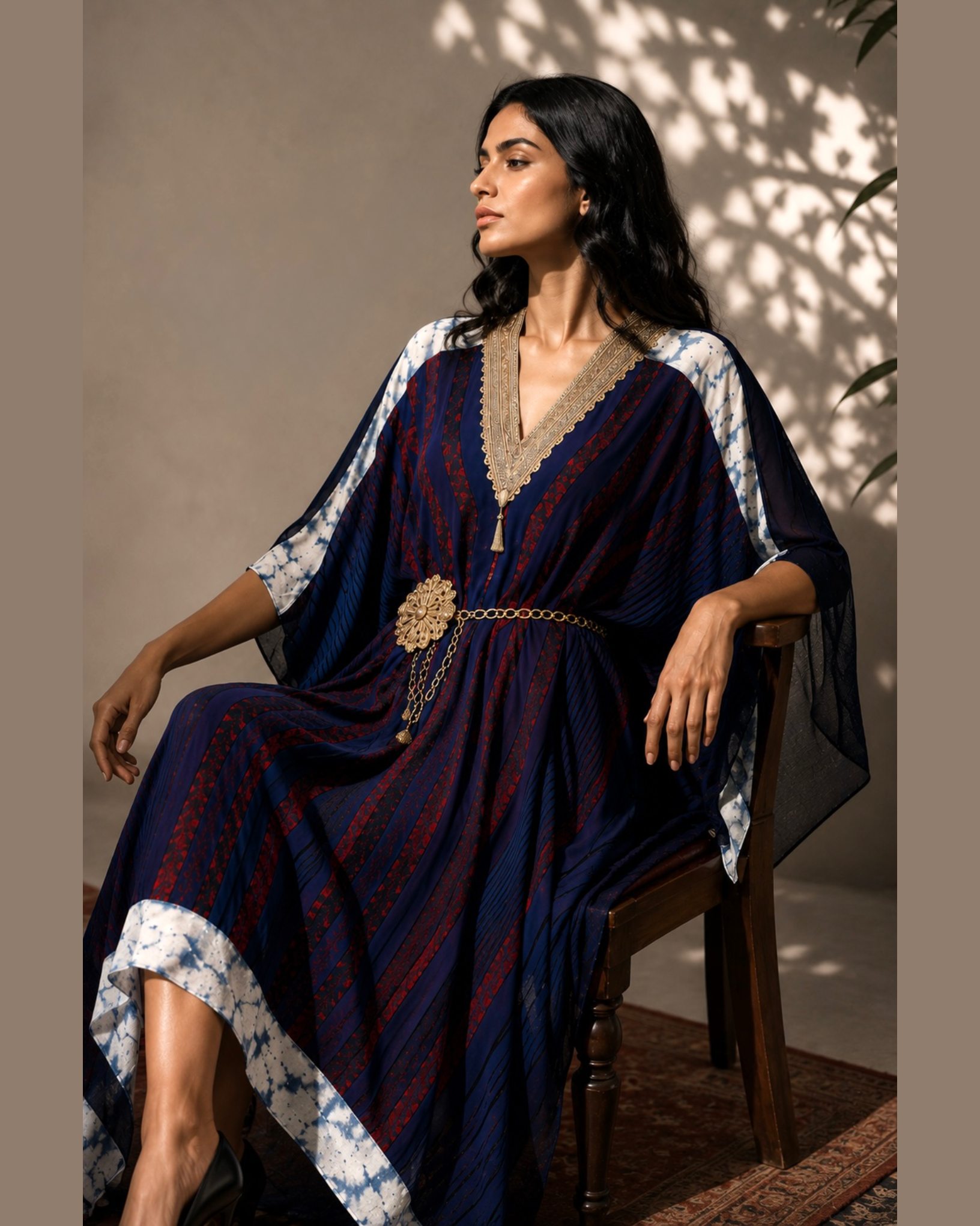 Kaftan Ajrakh - Indigo / Red/Black/White