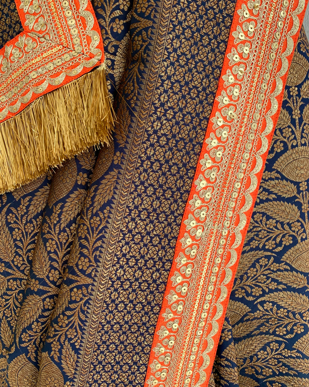 Saree Banarasi - Navy Blue / Orange
