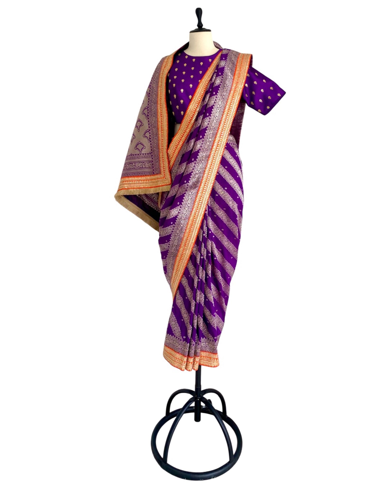 Saree Banarasi - Purple / Orange
