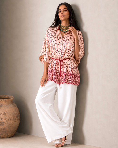 Shirt Kimono Bandhej - Ivory/Red