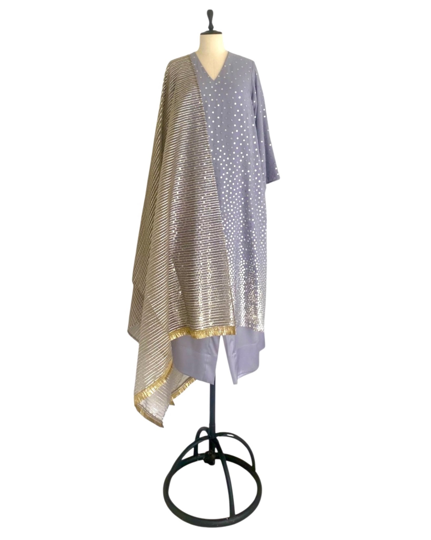Kurta Set - Blue Grey / Gold / Silver