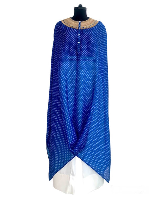 Kurta Set Bandhej - Blue / Ivory / Gold