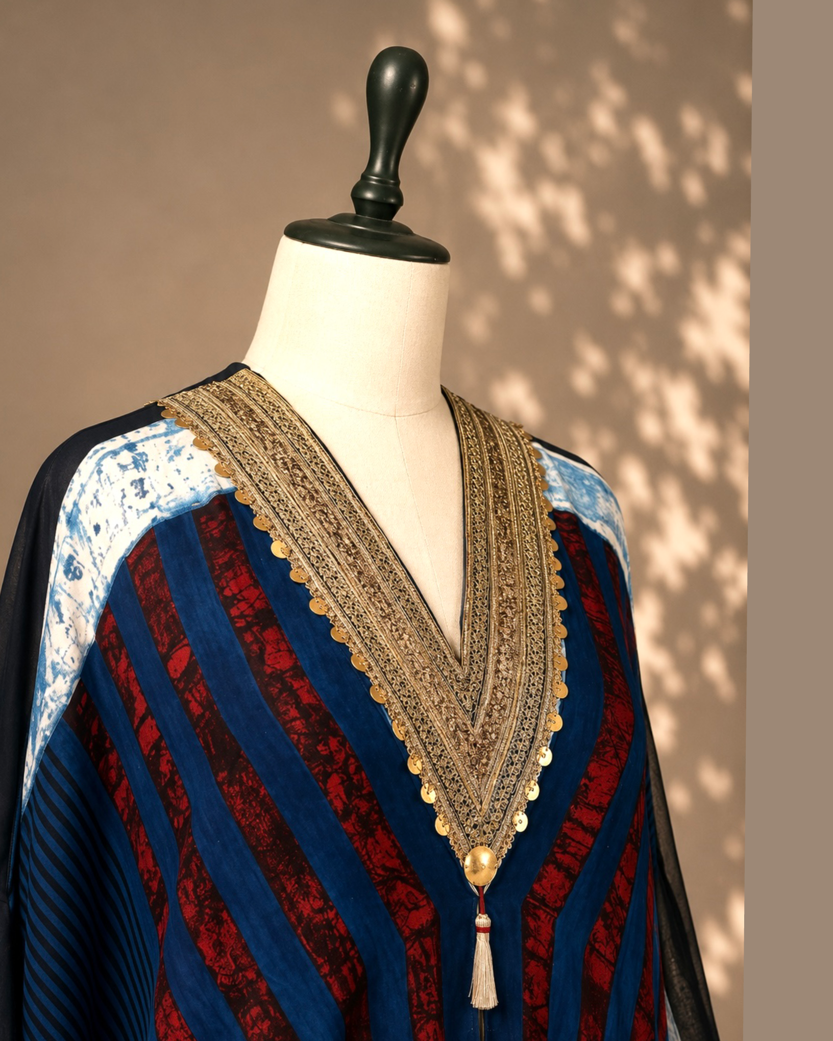 Kaftan Ajrakh - Indigo / Red/Black/White
