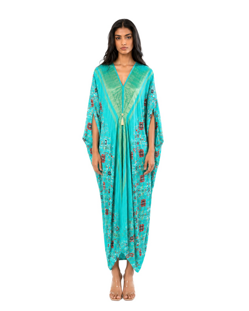 Kaftan Patola - Aquamarine/Gold