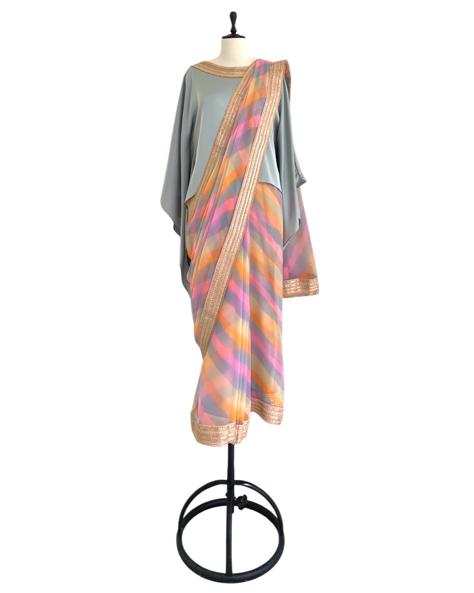 Saree Leheriya - Pink / Grey / Multi Pastels