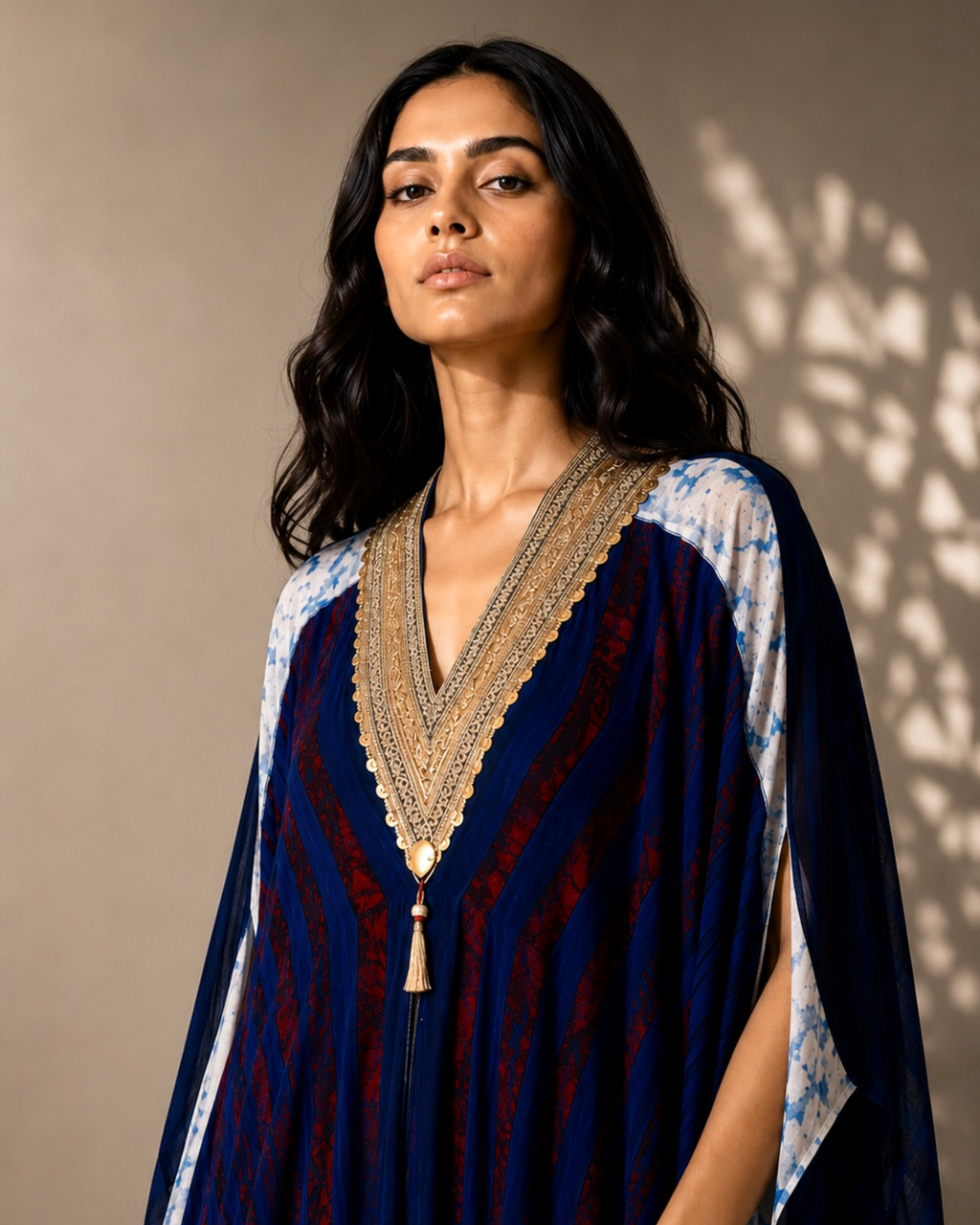 Kaftan Ajrakh - Indigo / Red/Black/White