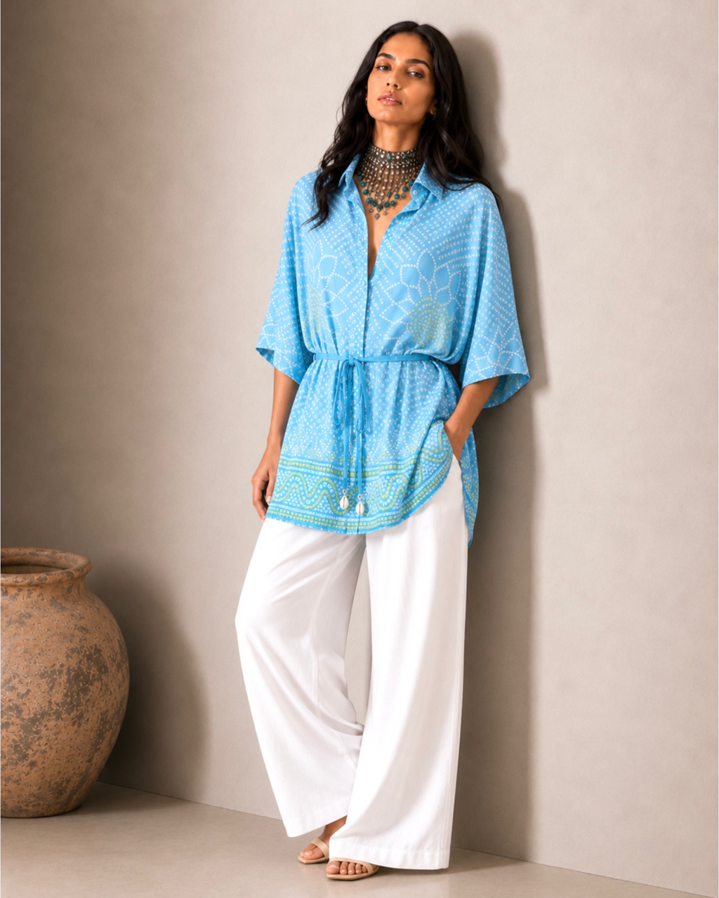 Shirt Kimono Bandhej - Sky Blue