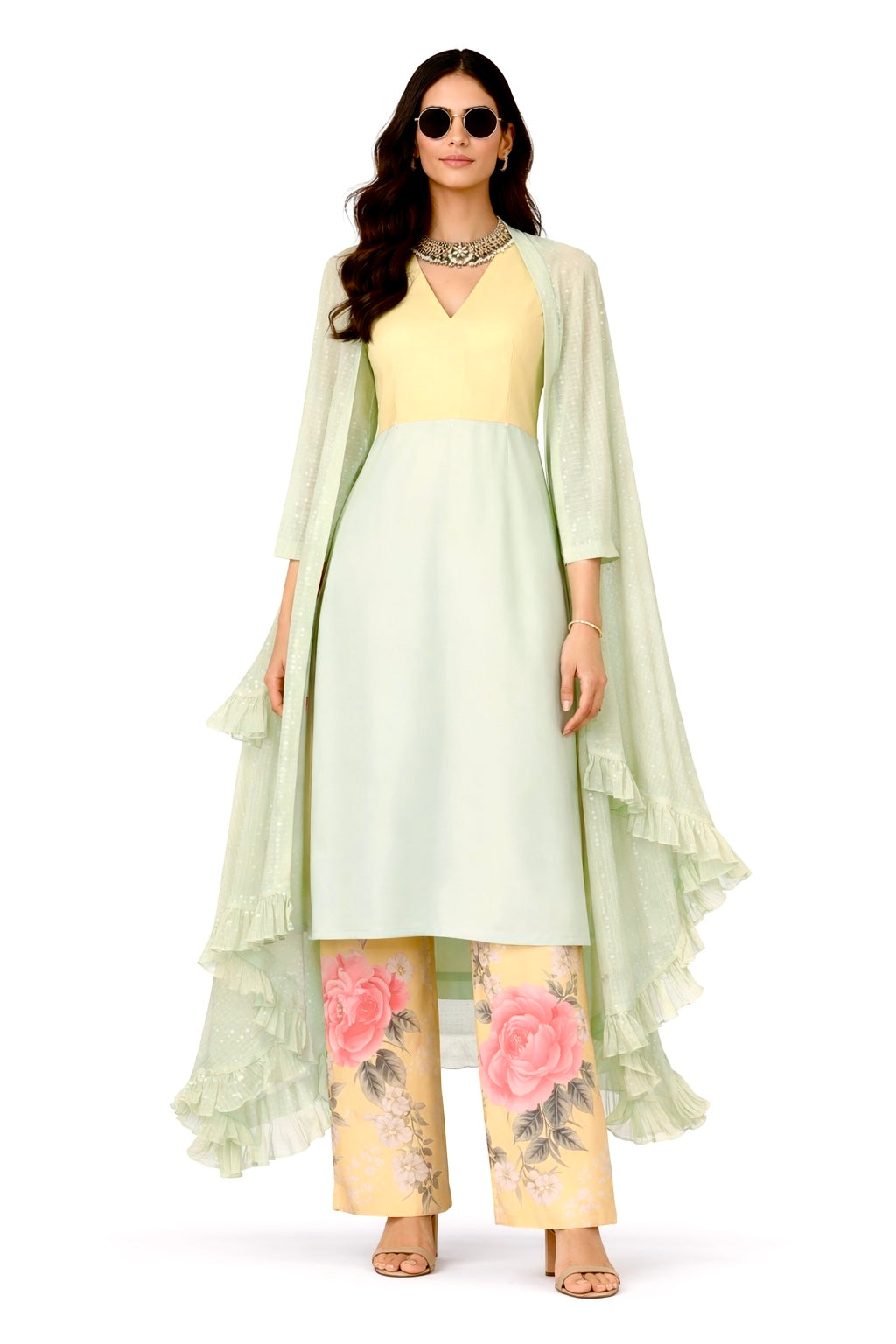 Kurta Set Floral - Green / Lemon