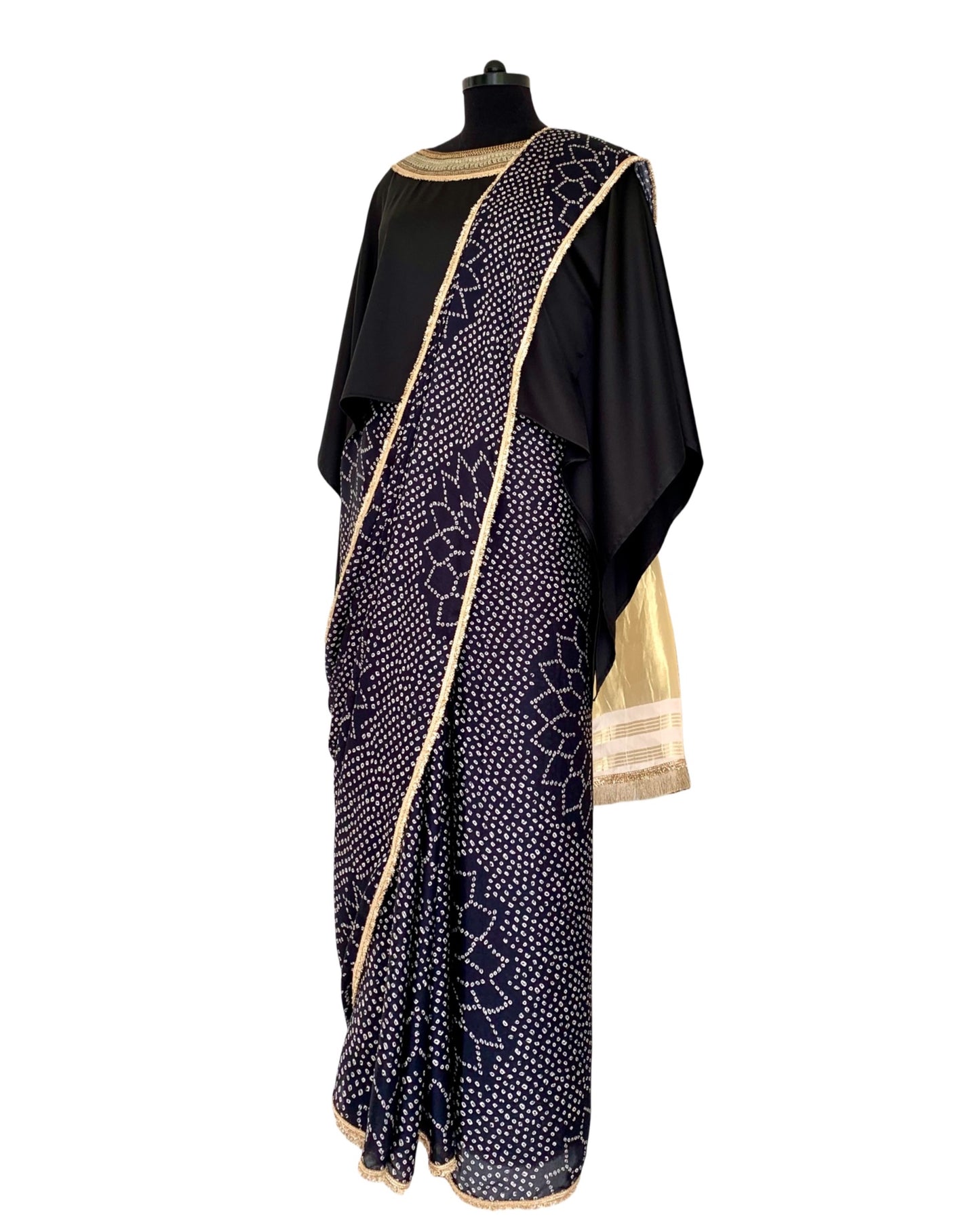 Saree Bandhej Mixology - Black / Ivory /Gold