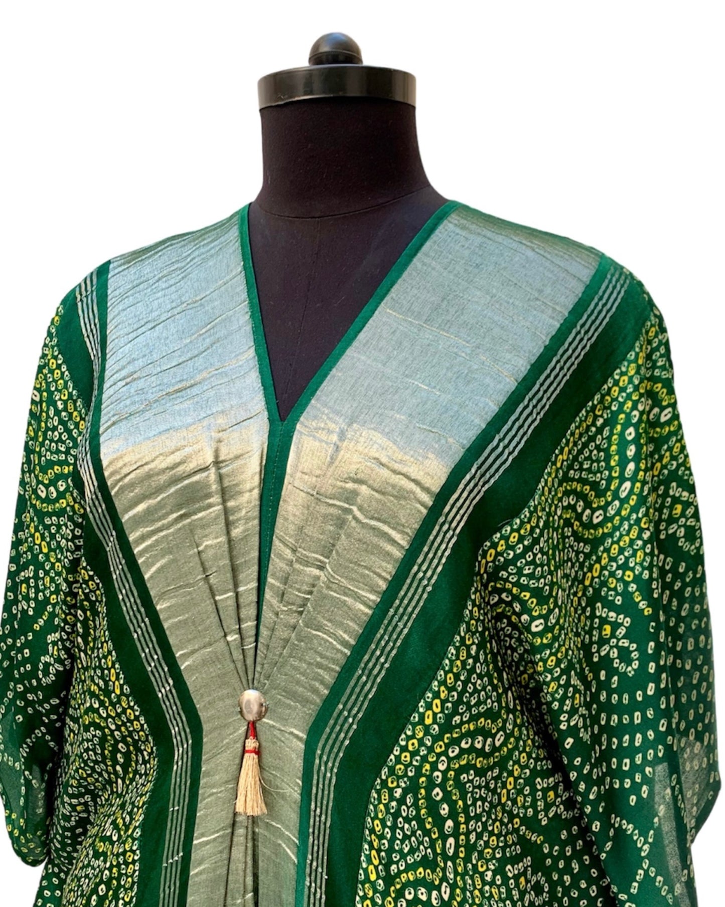 Kaftan Bandhej - Emerald Green / Gold / Silver