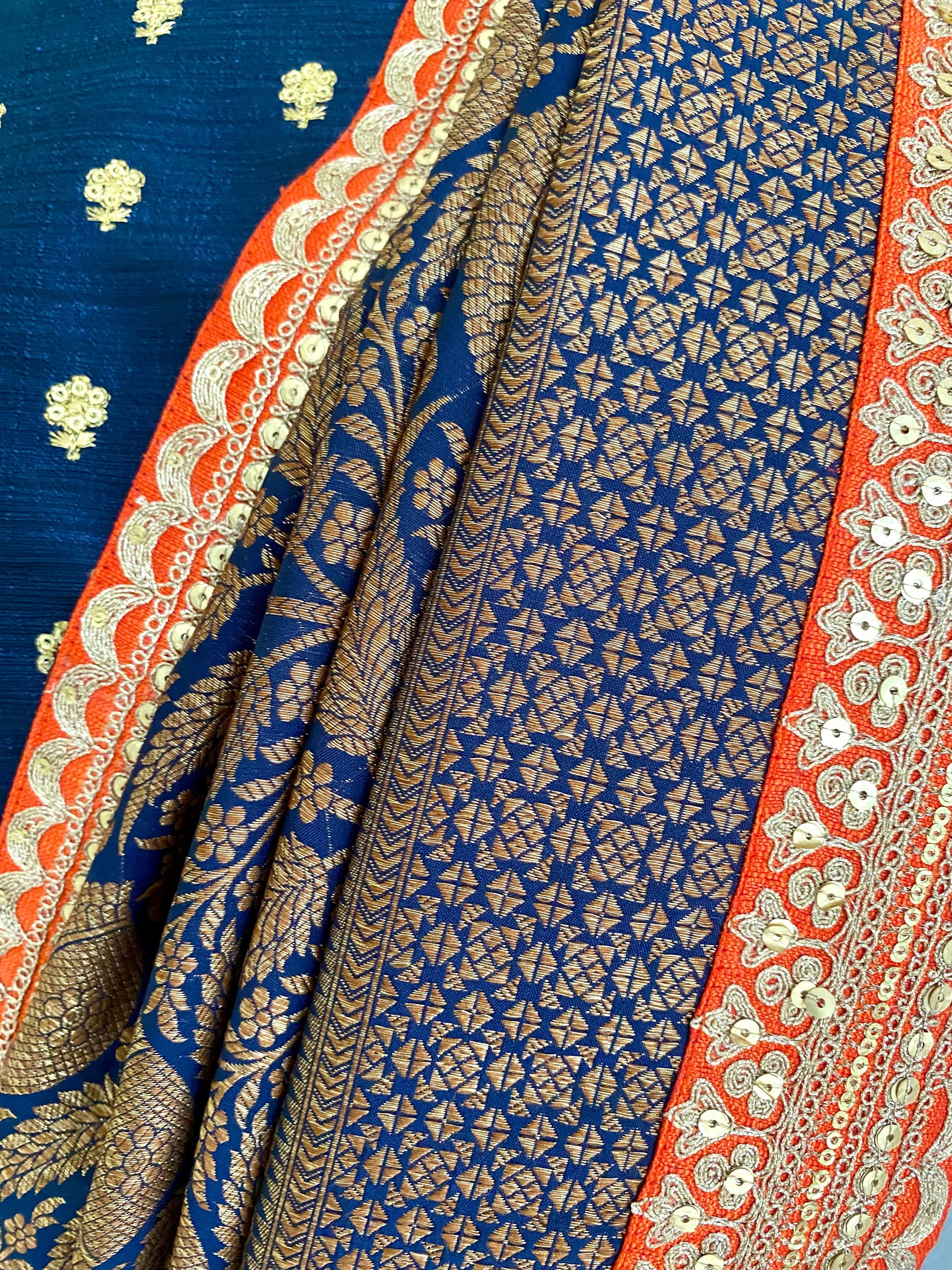 Saree Banarasi - Navy Blue / Orange