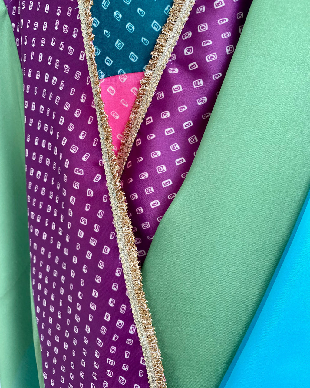 Saree Bandhej Mixology - Green / Pink / Purple