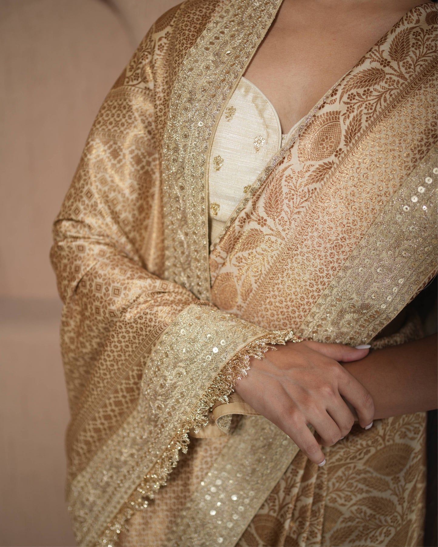 Saree Banarasi - Beige / Gold