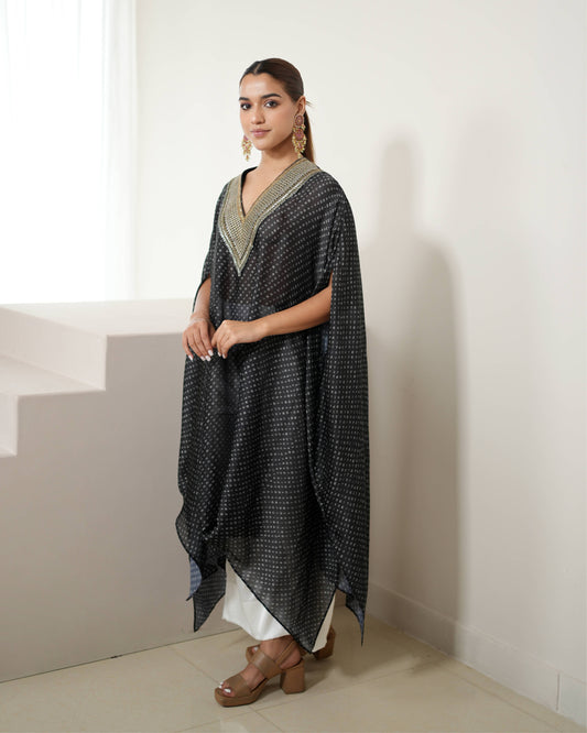 Kurta Set Bandhej - Black / Ivory / Silver