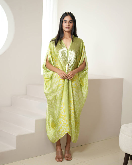 Kaftan Bandhej - Green / Gold