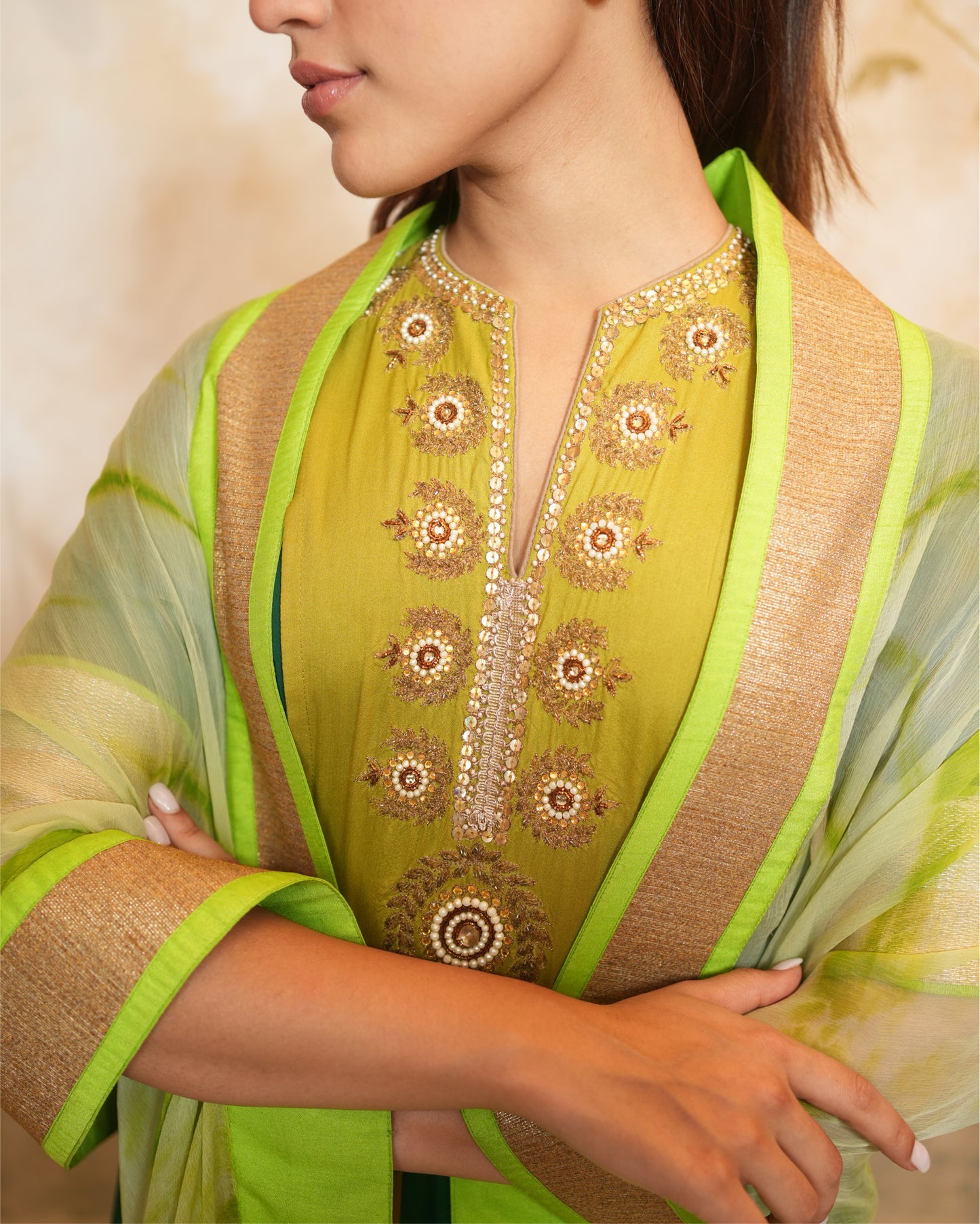 Kurta Set Embroidery - Green / Gold