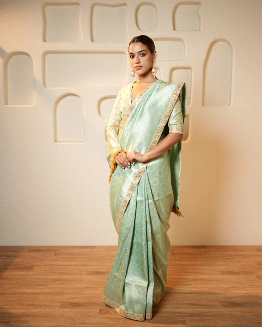 Saree Banarasi - Aqua Blue / Silver / Gold