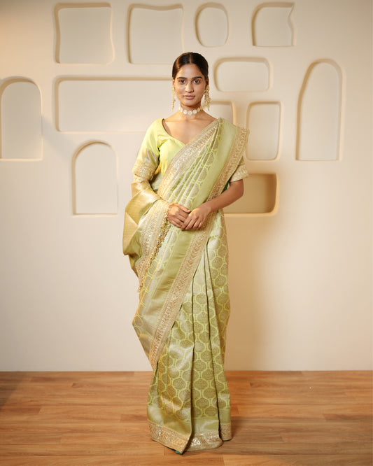 Saree Banarasi - Mint Green / Gold