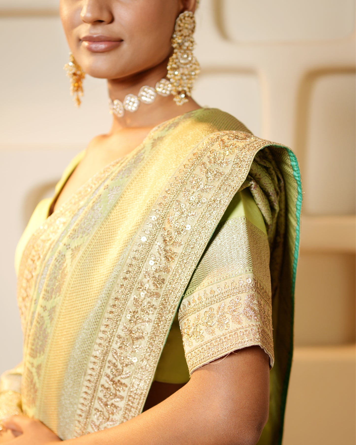 Saree Banarasi - Mint Green / Gold