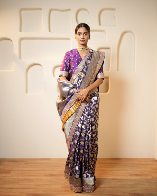 Saree Banarasi - Purple / Gold / Silver