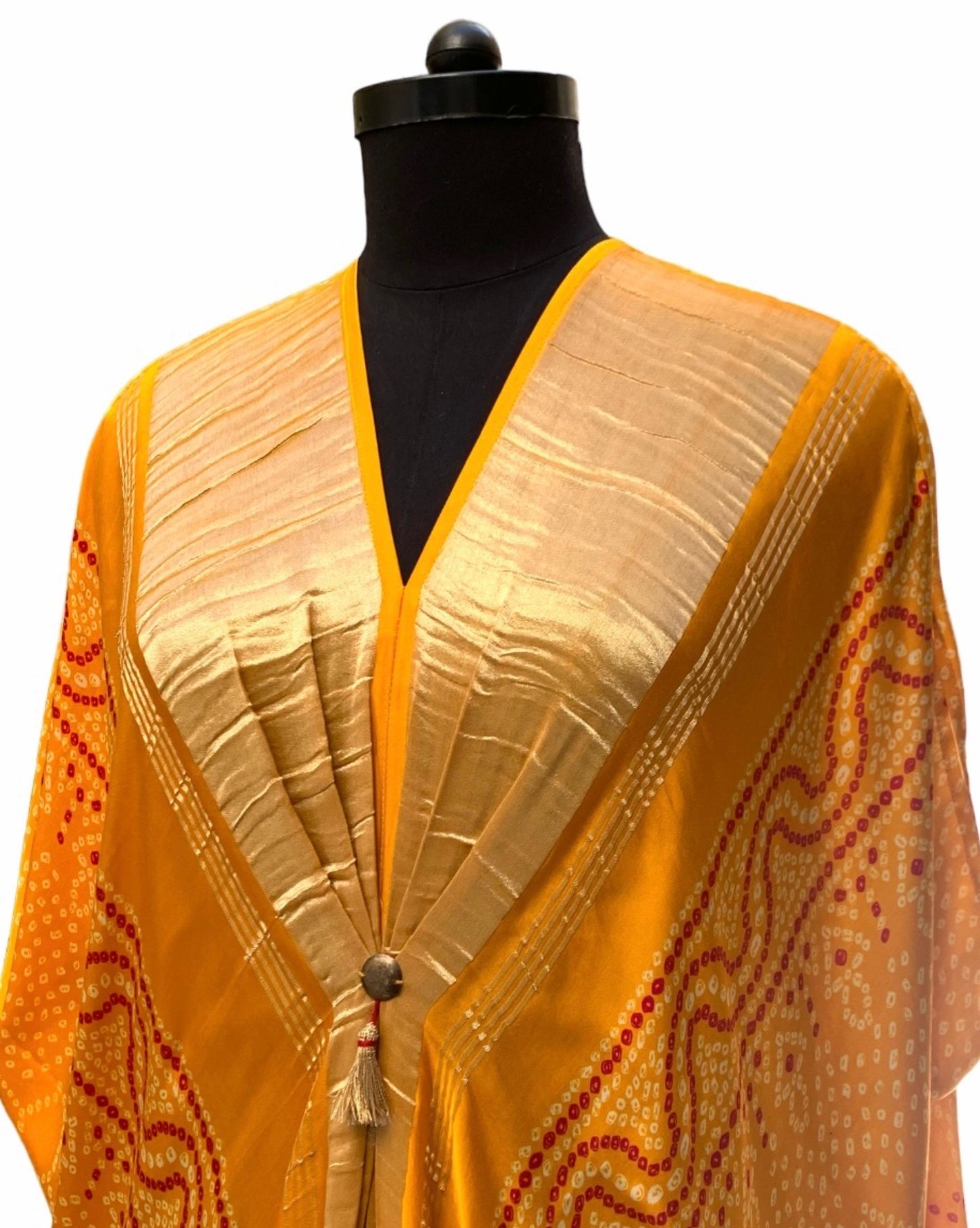 Kaftan Bandhej - Mustard Yellow / Gold