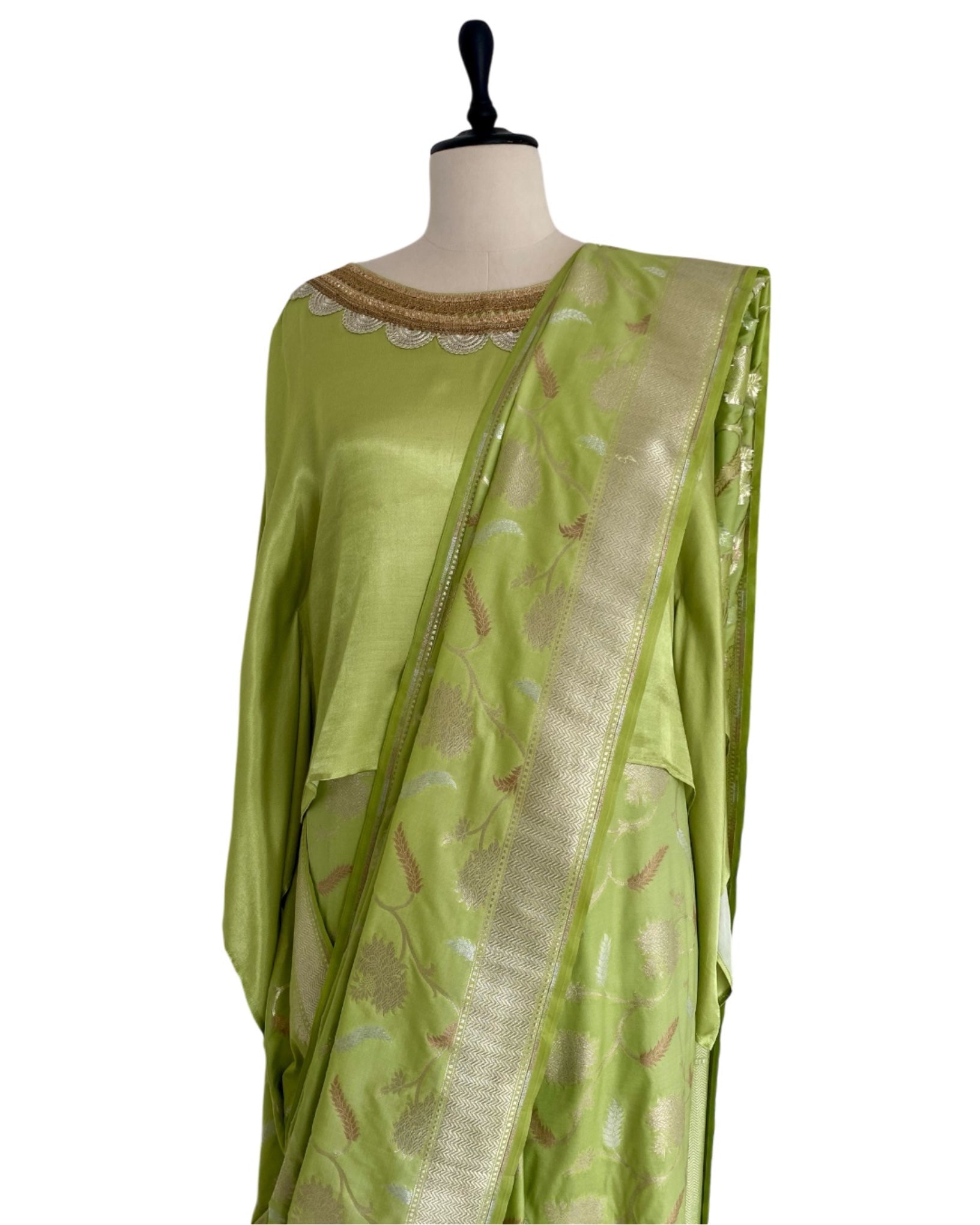Saree Banarasi - Lime Green / Gold / Silver