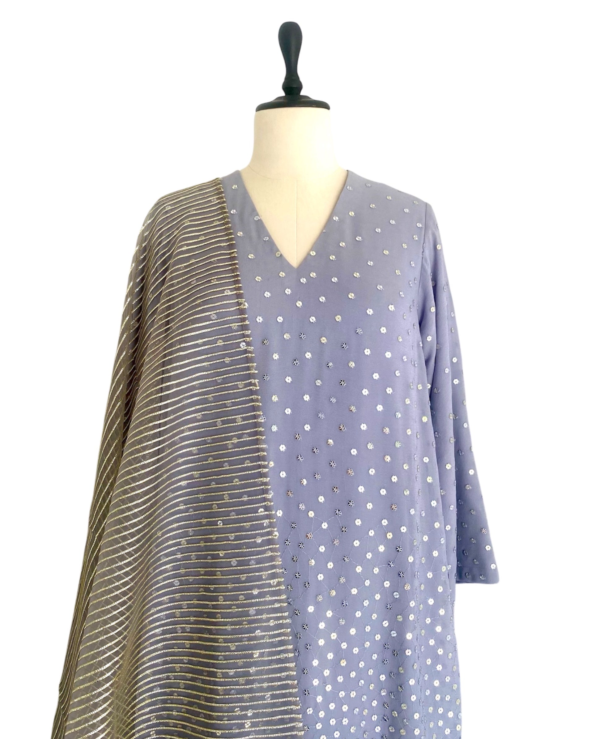 Kurta Set - Blue Grey / Gold / Silver