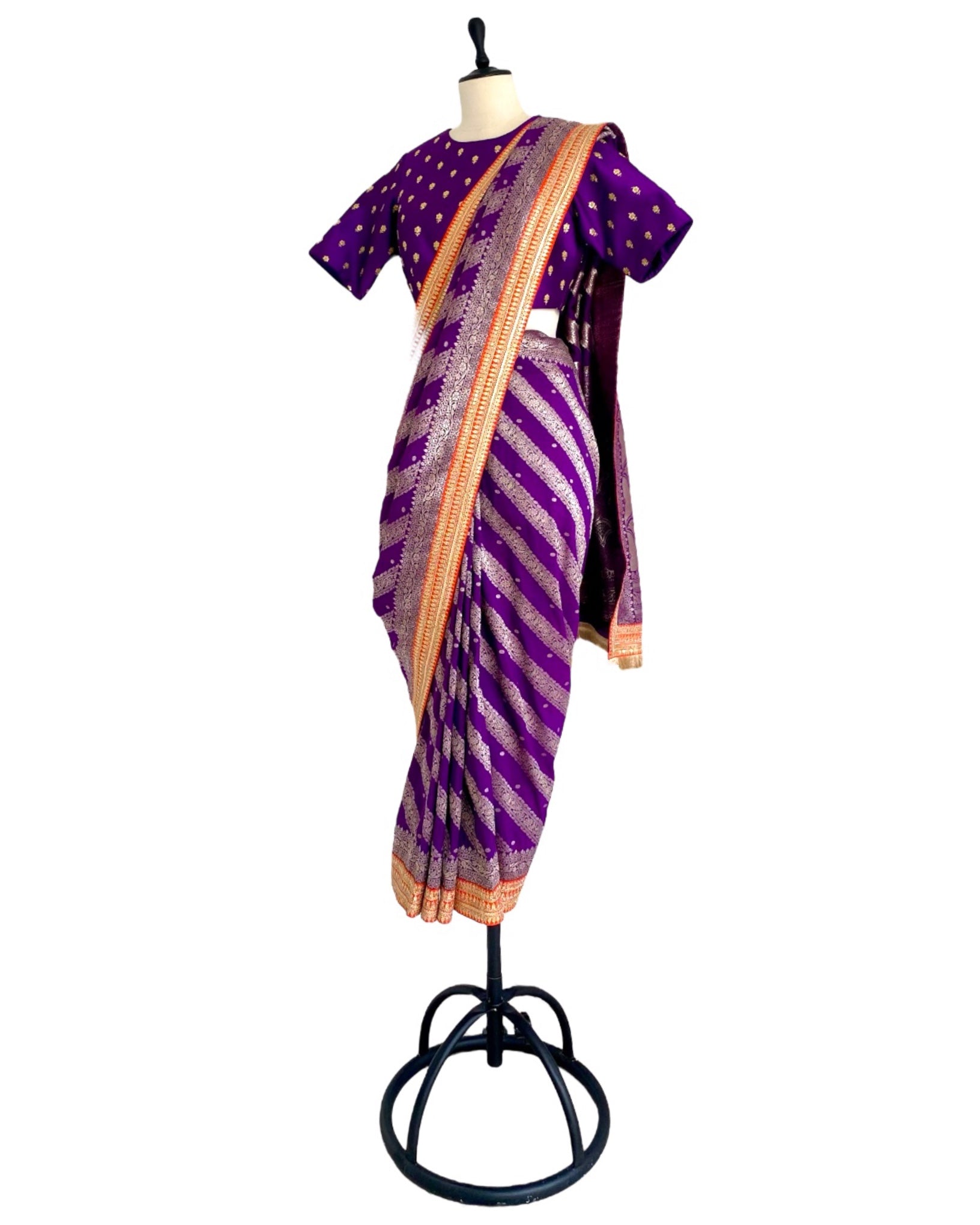 Saree Banarasi - Purple / Orange