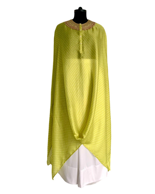 Kurta Set Bandhej - Lime Green / Ivory / Gold