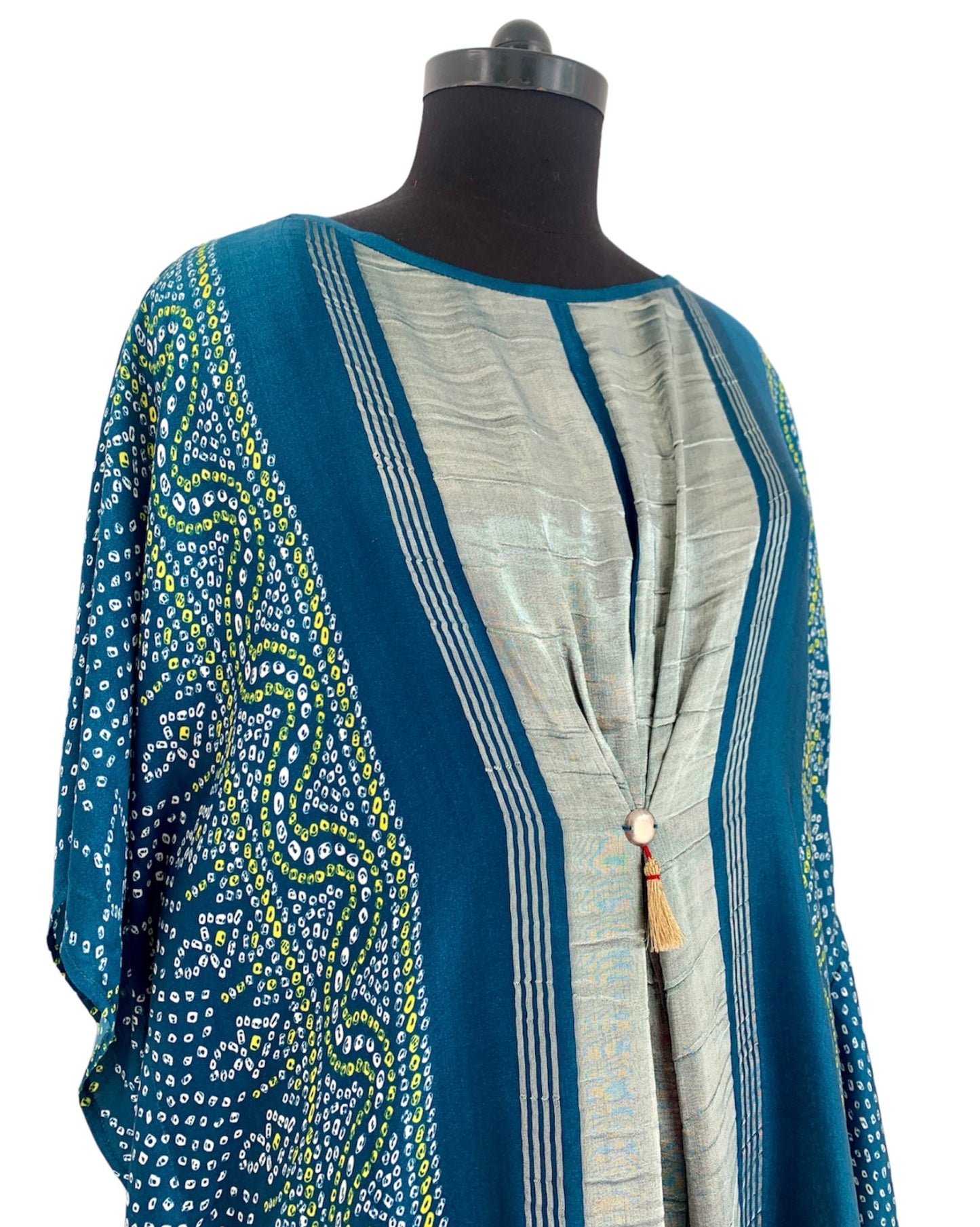 Kaftan Bandhej - Teal Blue / Gold / Silver